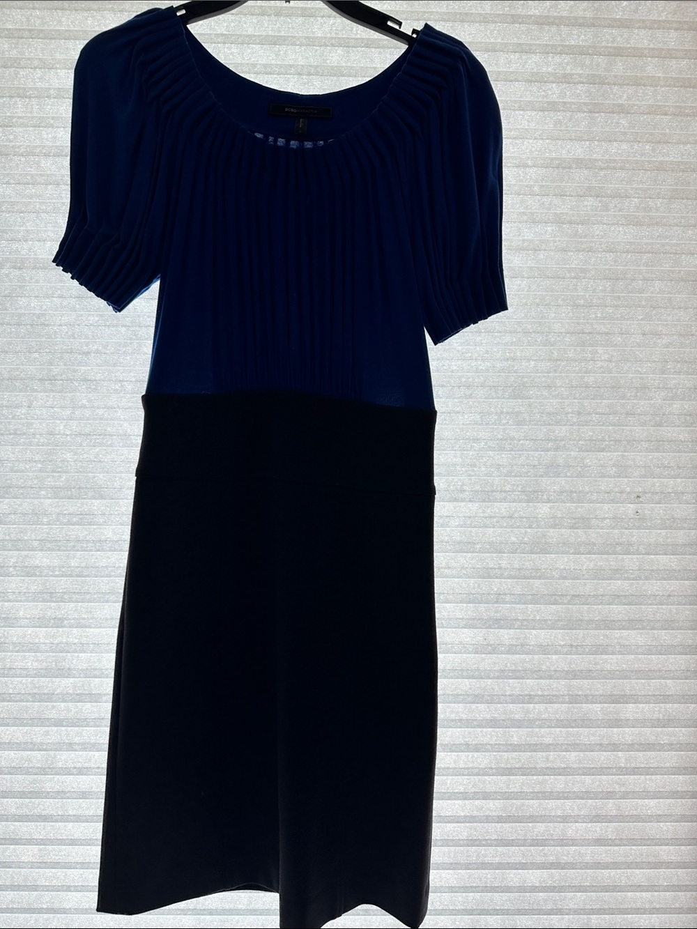 BCBGMaxAzria Navy and Black Pleated Bodice Midi Dress